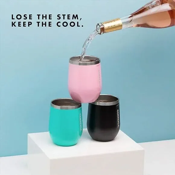 Corkcicle Classic Stemless Wine Tumbler Lid Set of 2 Turquoise Rose Quartz 12 Oz - Picture 11 of 11